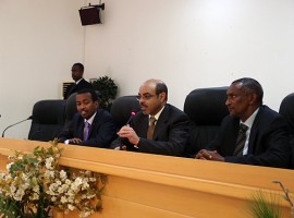 H.E. Ato Meles Zenawi addresses the staff of IGAD during a visit to the Secretariat