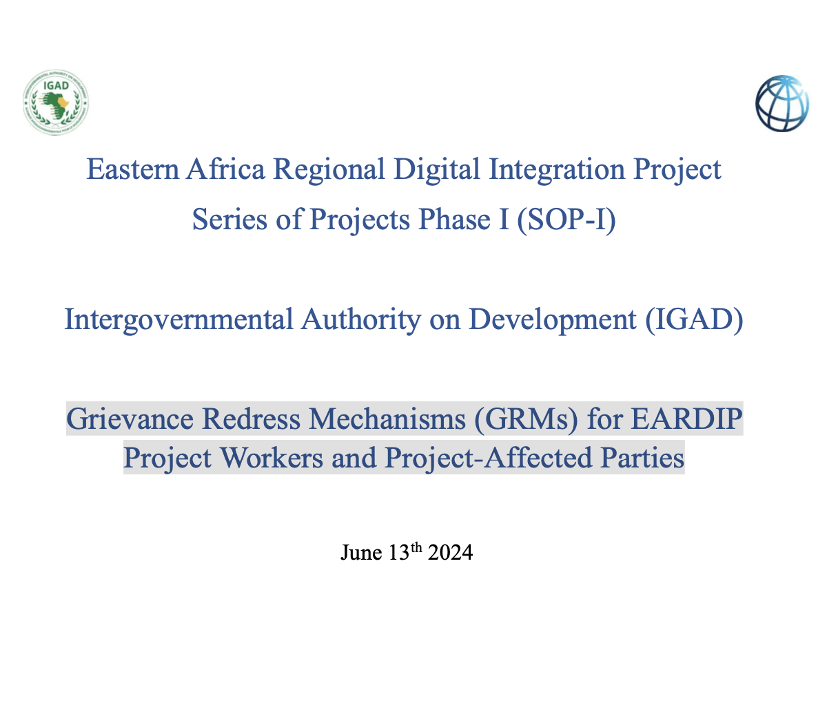 IGAD EARDIP Grievance Redress Mechanisms (GRMs)
